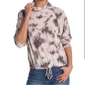 Lush Mock Neck Long Raglan Sleeve Sweatshirt Gray Stone Tie Dye‎ Medium